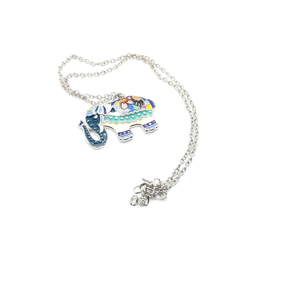 Blue Enamel Elephant Necklace